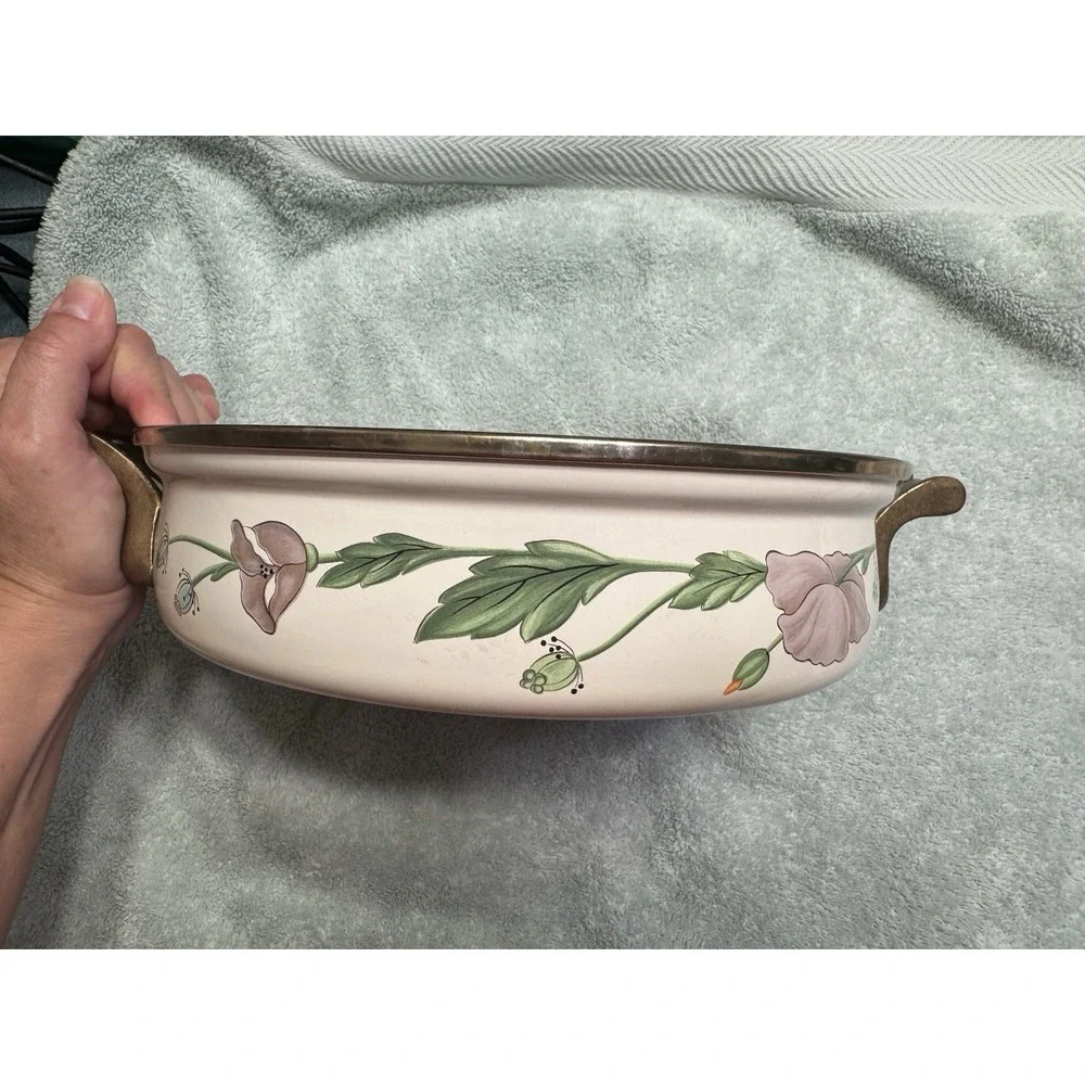 Vintage Asta Germany Floral Enamelware Cookware Enamel Skillet Pot